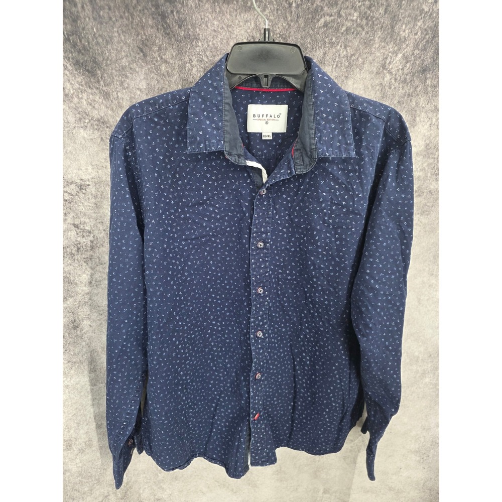 Buffalo Special Edition Shirt Men XL Navy Blue Geometric Button Up Office Preppy